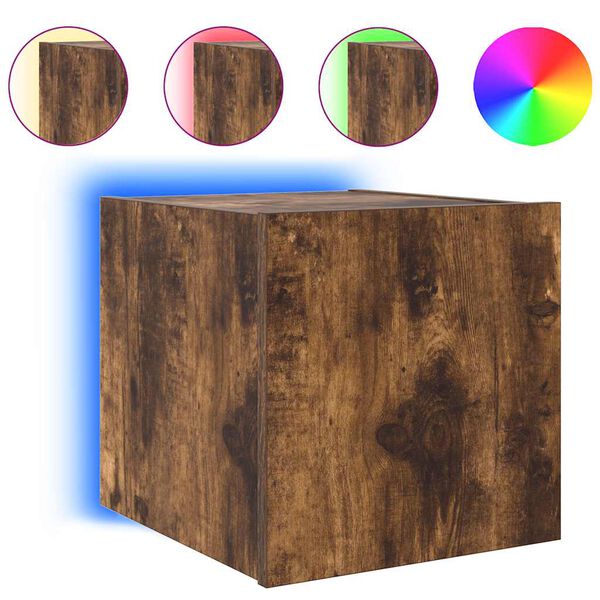 vidaXL M&oacute;vel de parede p/ TV c/ luzes LED 30,5x35x30cm carvalho fumado