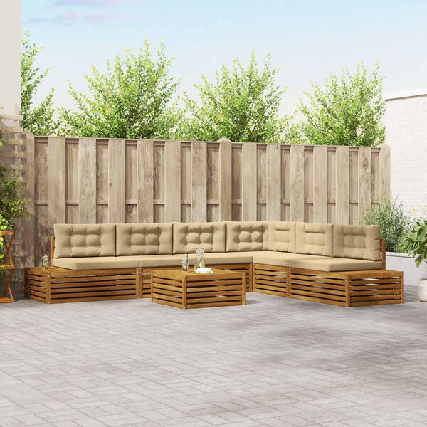 vidaXL Conjunto de Sof&aacute;s para Exterior 7 Pe&ccedil;a Natural e Bege