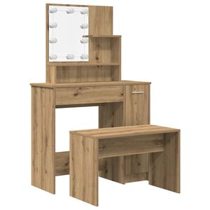vidaXL Conjunto penteadeiracom LED deriv. madeira carvalho artisiano
