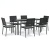 vidaXL 7 pcs conjunto de jantar p/ jardim c/ almofad&otilde;es vime PE e a&ccedil;o