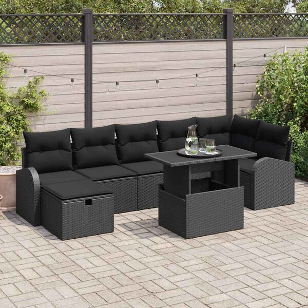 vidaXL Conjunto de Sof&aacute; de Jardim 8 pcs Preto Rattan Sint&eacute;tico