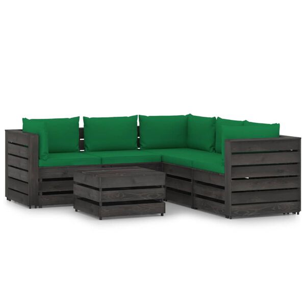 vidaXL 6 pcs conj. lounge jardim + almofad&otilde;es madeira impreg. cinzento