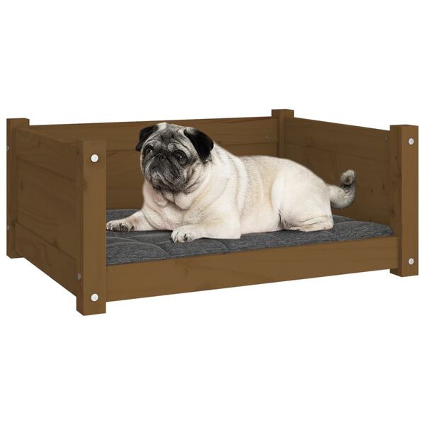 vidaXL Cama p/ c&atilde;es 65,5x50,5x28 cm madeira pinho maci&ccedil;a castanho mel