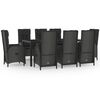 vidaXL 9 pcs conjunto de jantar p/ jardim c/ almofad&otilde;es vime PE preto