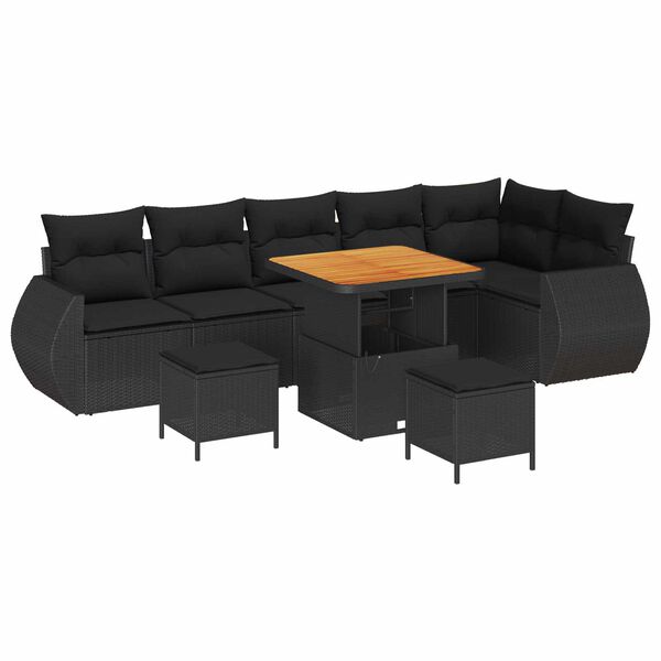 vidaXL Conjunto de Sof&aacute; de Jardim 9 pcs Preto Rattan de Polipropileno