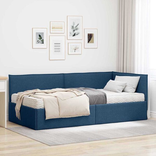 vidaXL Estrutura de Cama de Canto com Colch&atilde;o Manual 2 pcs Azul Veludo