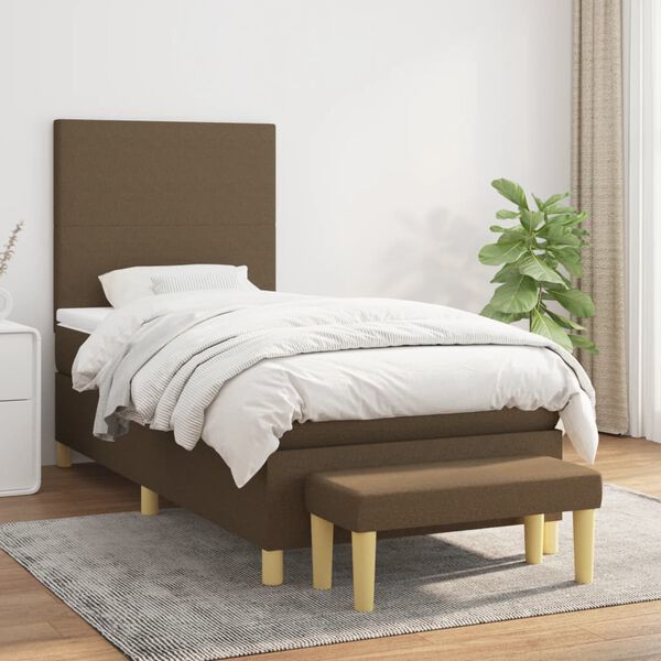 vidaXL Cama com molas/colch&atilde;o 90x190 cm tecido castanho-escuro
