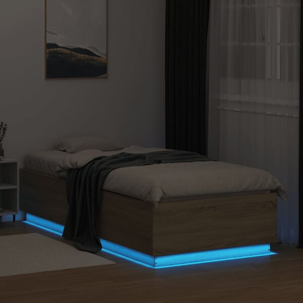 vidaXL Estrutura cama c/ luzes LED derivados madeira carvalho sonoma