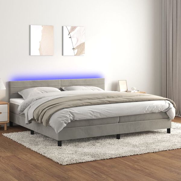 vidaXL Cama box spring c/ colch&atilde;o/LED 200x200 cm veludo cinzento-claro