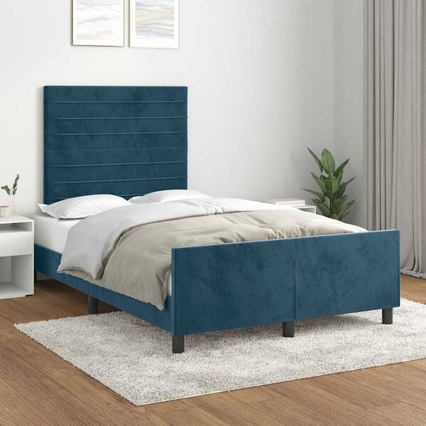 vidaXL Estrutura de cama com colch&atilde;o azul escuro 120x190 cm Veludo