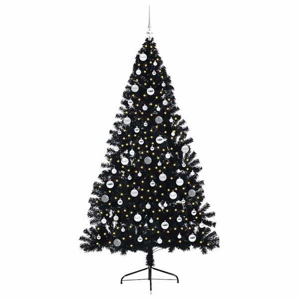 vidaXL &Aacute;rvore de Natal Artificial Pr&eacute;-iluminada Preto 210 cm PVC