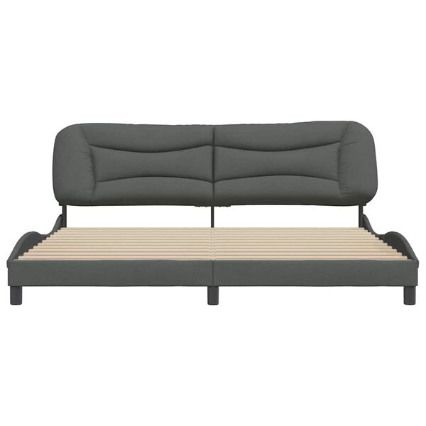 vidaXL Estrutura de cama sem colch&atilde;o Hvar 200x200 cm tecido cinzento-escuro