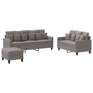 vidaXL 3 pcs conjunto de sof&aacute;s com almofad&otilde;es tecido cinza-acastanhado