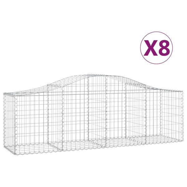 vidaXL Cestos gabião arqueados 8 pcs 200x50x60/80 cm ferro galvanizado