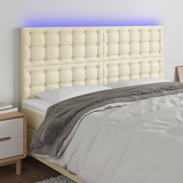 vidaXL Cabeceira cama c/ LED 160x5x118/128 cm couro artificial cr&egrave;me