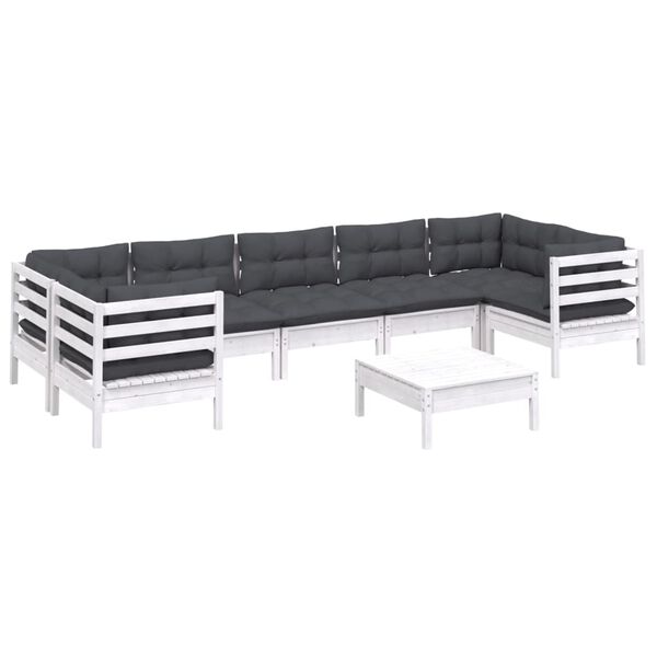 vidaXL 8 pcs conjunto lounge de jardim c/ almofad&otilde;es pinho branco
