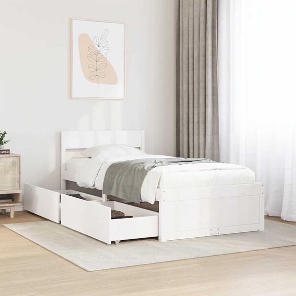 vidaXL Cama sem colch&atilde;o 100x200 cm madeira de pinho maci&ccedil;a branco