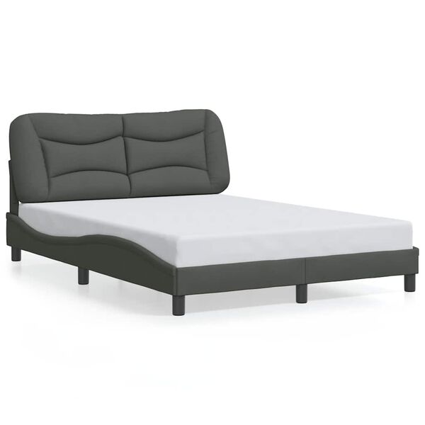 vidaXL Estrutura de cama sem colch&atilde;o Hvar 140x200 cm tecido cinzento-escuro