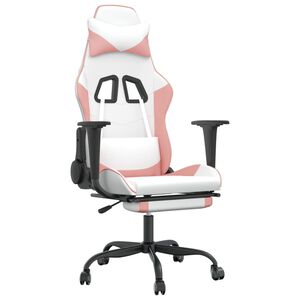 vidaXL Cadeira gaming com apoio p/ p&eacute;s couro artificial branco e rosa