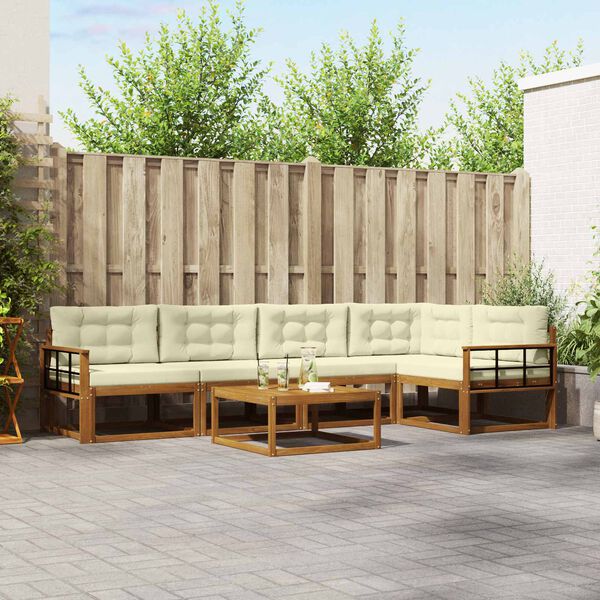 vidaXL Conjunto de Sof&aacute;s para Exterior 6 pcs Natural e Creme