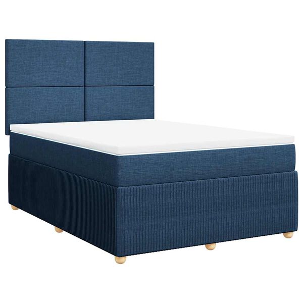 vidaXL Cama com molas/colch&atilde;o 140x200 cm tecido azul