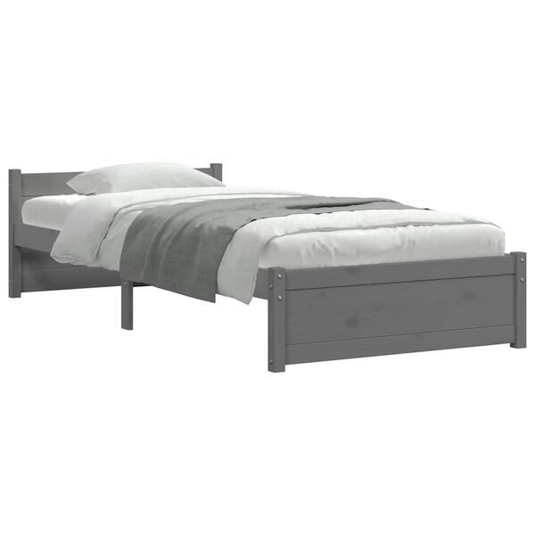 vidaXL Estrutura cama pequena solteiro 75x190 cm madeira maci&ccedil;a cinza