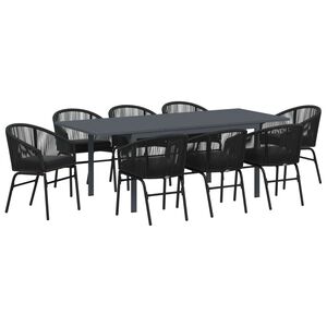 vidaXL Conjunto de Jantar para Jardim 9 pcs Preto vime PE
