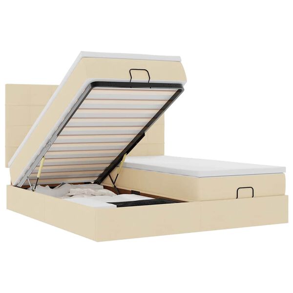 vidaXL Estrutura de cama otomana com colch&otilde;es tecido creme 180x200cm
