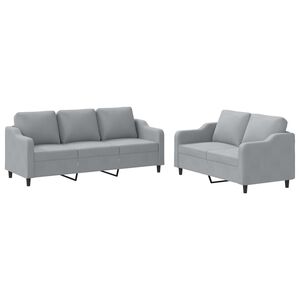 vidaXL 2 pcs conjunto de sof&aacute;s com almofad&otilde;es tecido cinzento-claro