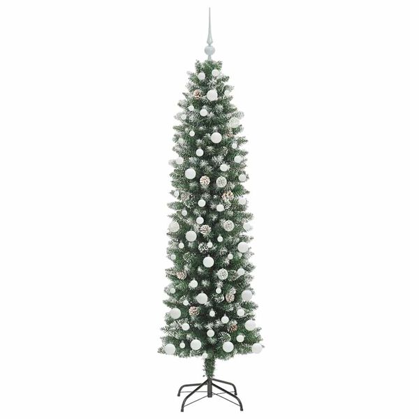 vidaXL &Aacute;rvore Slim de Natal Artificial Verde e Branco 180 cm