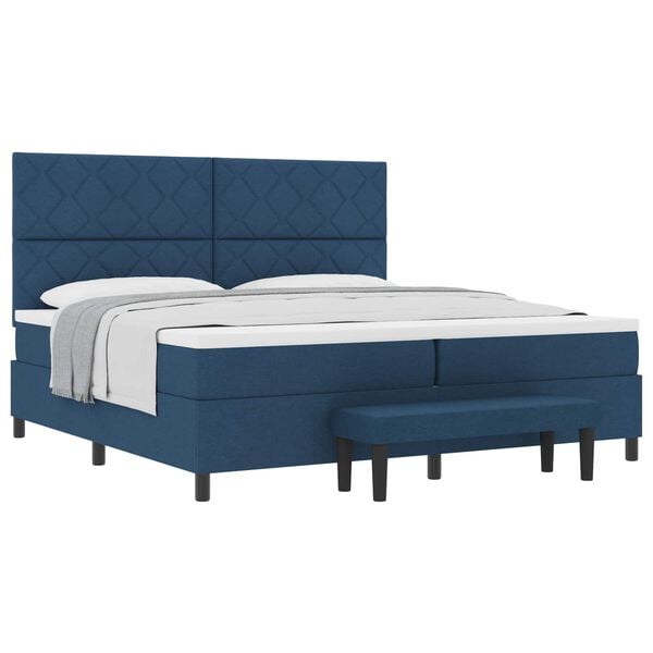 vidaXL Cama Box com colch&atilde;o com cabeceira Azul 200 x 200 cm tecido