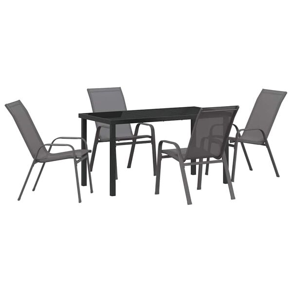 vidaXL Conjunto de Jantar para Jardim 5 pcs Cinza e Preto