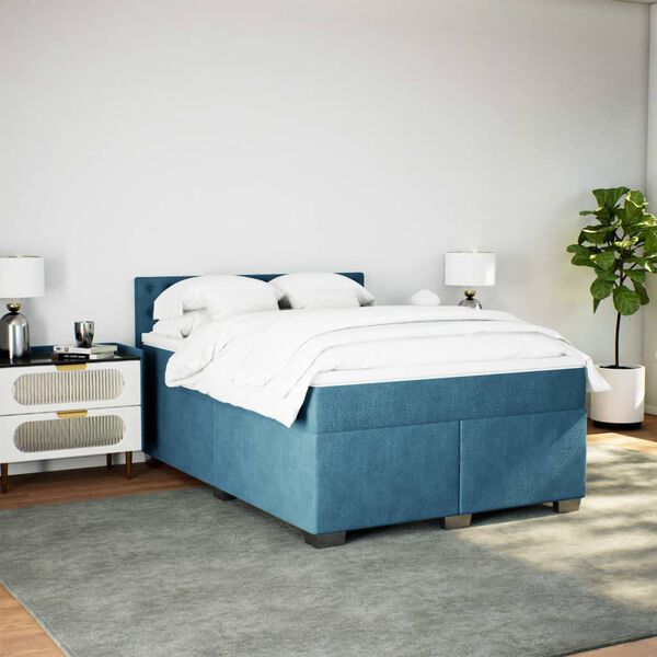 vidaXL Cama com molas/colch&atilde;o 160x200 cm veludo azul