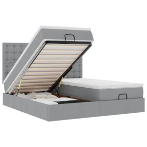 vidaXL Estrutura de cama otomana com colch&otilde;es tecido cinzento claro
