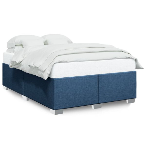 vidaXL Estrutura de cama sem colch&atilde;o 140x190 cm tecido azul