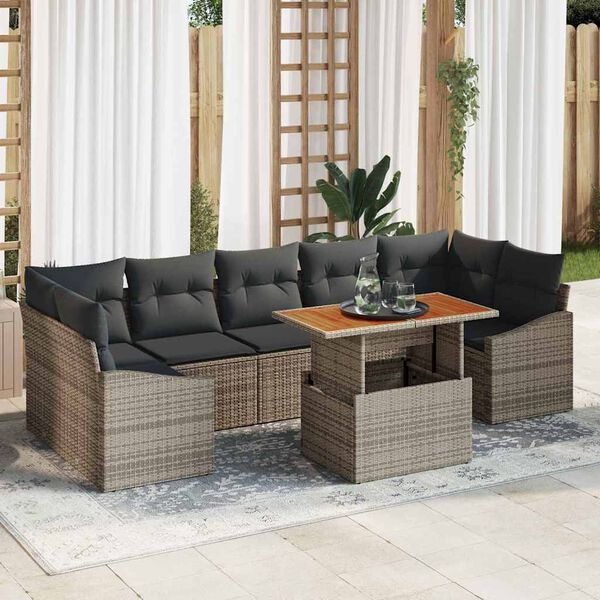 vidaXL Conjunto de Sof&aacute; de Jardim com almofada 8 pcs Cinzeto
