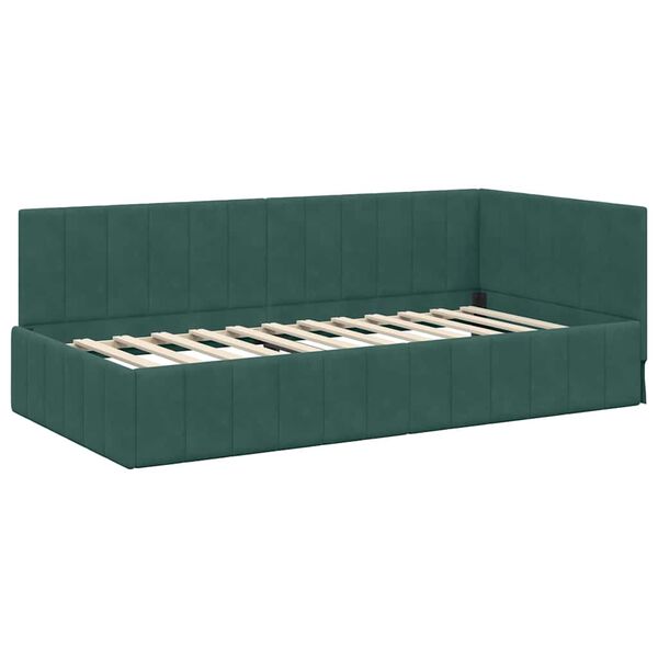 vidaXL Estrutura de Cama de Canto Verde Escuro 90 cm x 200 cm Veludo