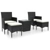 vidaXL 5 pcs conjunto bistr&ocirc; de jardim vime PE e vidro temperado preto