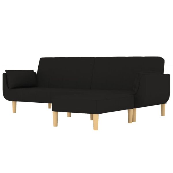 vidaXL Sof&aacute;-cama de 2 lugares c/ banco e duas almofadas tecido preto