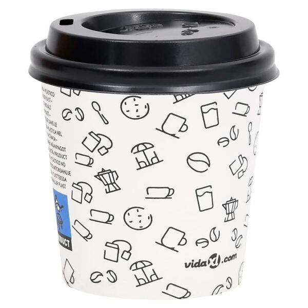 vidaXL Copos de caf&eacute; em papel com tampas 120 ml 100 pcs branco e preto
