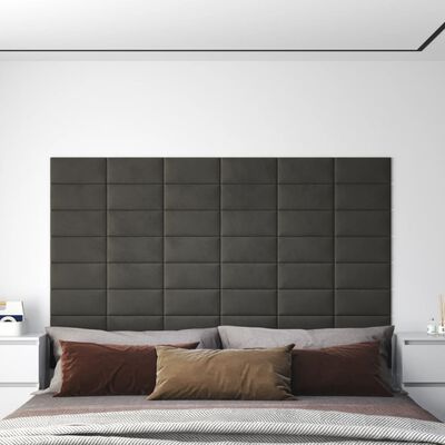 vidaXL Painel de parede 12 pcs 30x15 cm veludo 0,54 m² cinza-escuro