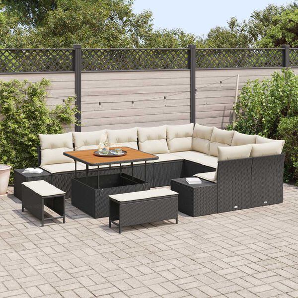 vidaXL Conjunto de Sof&aacute; de Jardim 12 pcs Preto Rattan Sint&eacute;tico