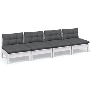 vidaXL Sof&aacute; de jardim 4 lugares com almofad&otilde;es antracite pinho maci&ccedil;o
