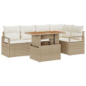 vidaXL Conjunto de Sof&aacute; de Jardim 6 pcs Bege Rattan Sint&eacute;tico