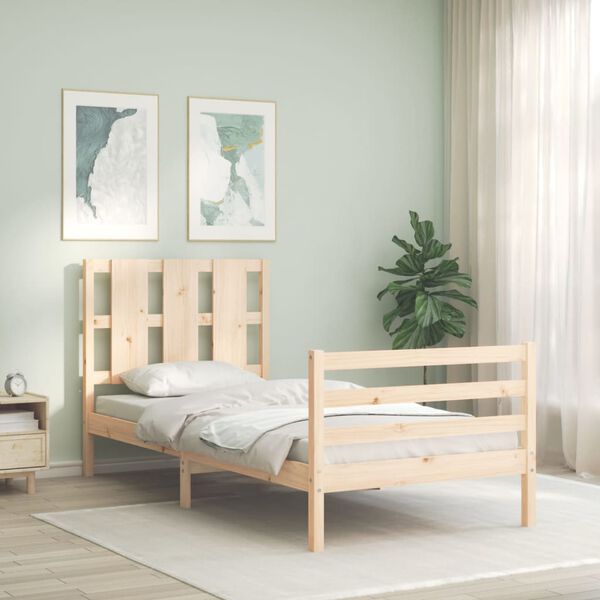 vidaXL Estrutura de cama com cabeceira 90x200 cm madeira maci&ccedil;a