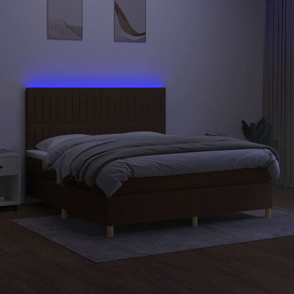 vidaXL Cama box spring c/ colch&atilde;o/LED 160x200cm tecido castanho-escuro