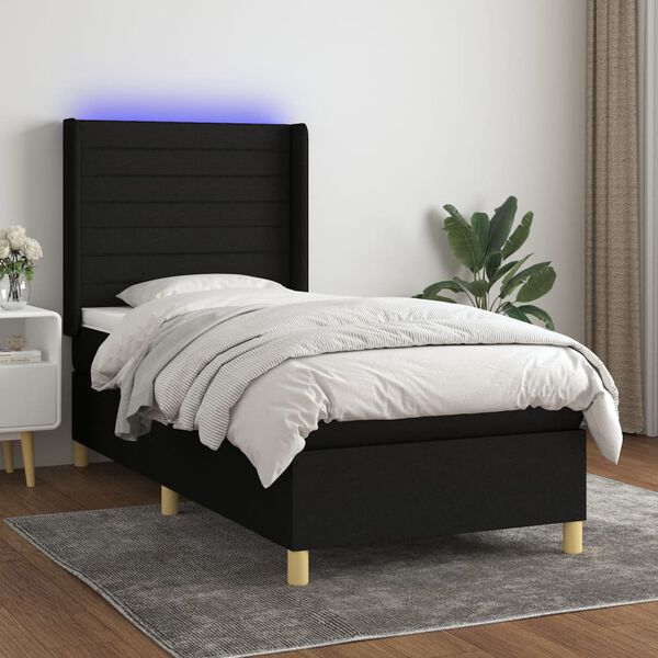 vidaXL Cama box spring c/ colch&atilde;o e LED 90x190 cm tecido preto
