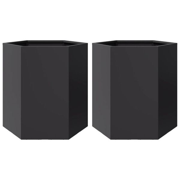 vidaXL Vasos floreiras de jardim 2 pcs hexagonal 46x40x45 cm a&ccedil;o preto