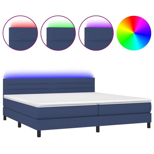 vidaXL Cama box spring c/ colch&atilde;o e LED 200x200 cm tecido azul