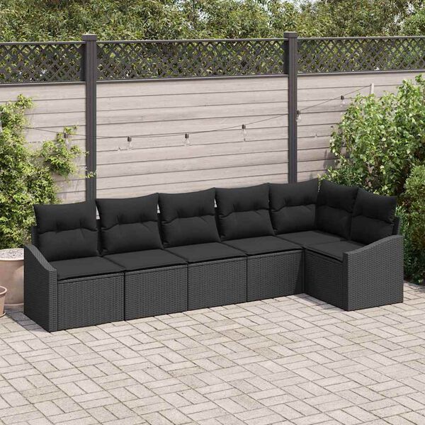 vidaXL Conjunto de Sof&aacute; de Jardim com almofada 6 pcs Preto vime PE